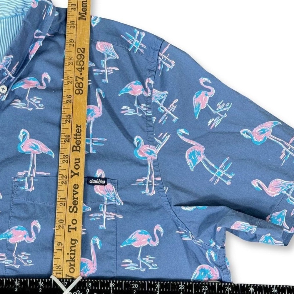 Chubbies Mingos Flamingo Short Sleeve Button Down Shirt Mens XL Cotton Blue Pink - Picture 10 of 11
